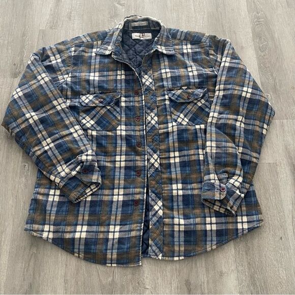 Vintage 70s 80s Windbreaker Brand Plaid Flannel Shirt Quilted Jacket Mens Large - Picture 1 of 7